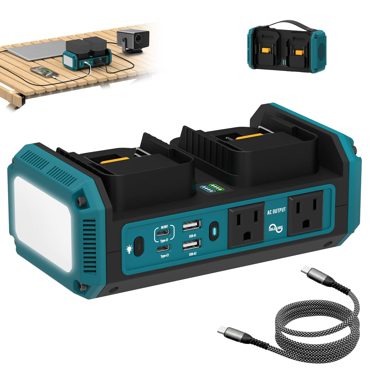 Kzreect 350W inverter front view powers Makita batteries on the go.