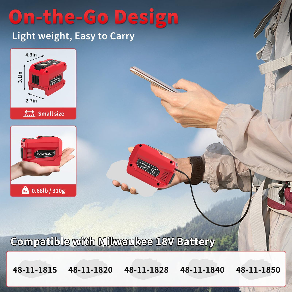 Kzreect secure slide-on battery design keeps Milwaukee 18V battery locked in place