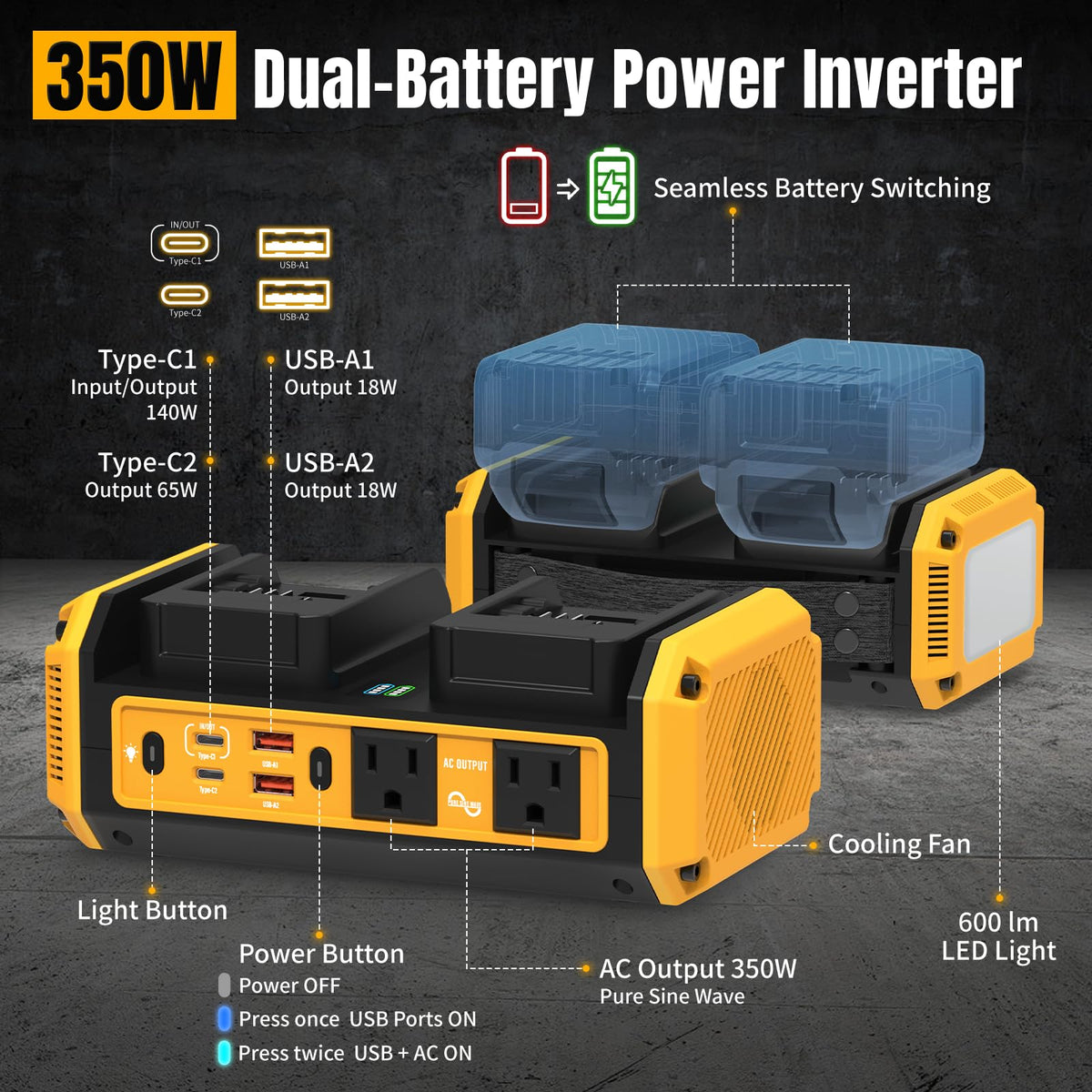 Kzreect dual-battery auto-switch enabling longer runtime during outdoor trips