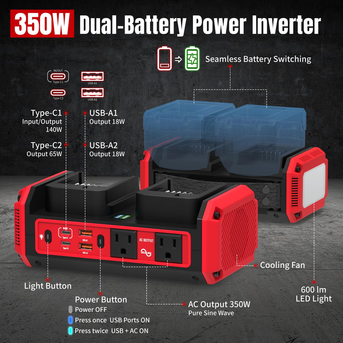 Kzreect dual-battery auto-switch feature enabling longer runtime and quick switching