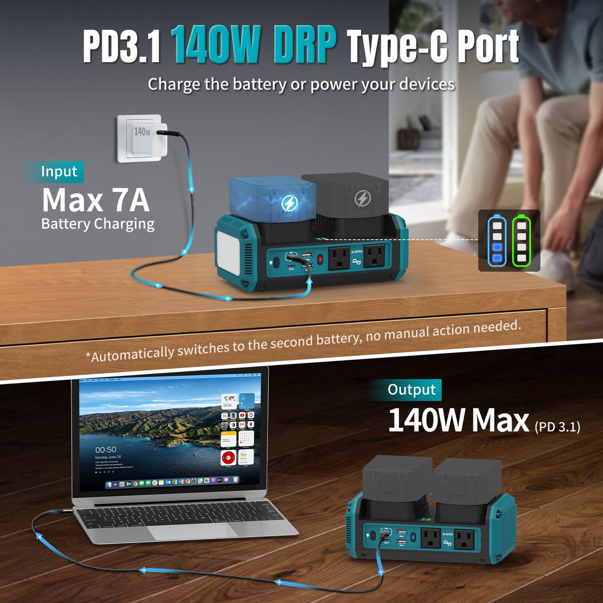Kzreect USB-C PD ports enable fast charging for laptops.