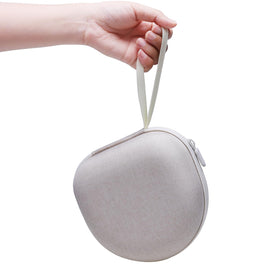 Smooth zipper and soft lining protect headphones from scratches in beige case.