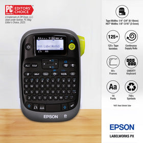 LABELWORKS Epson LW-PX300VP front view highlights portable design for on-the-go labeling