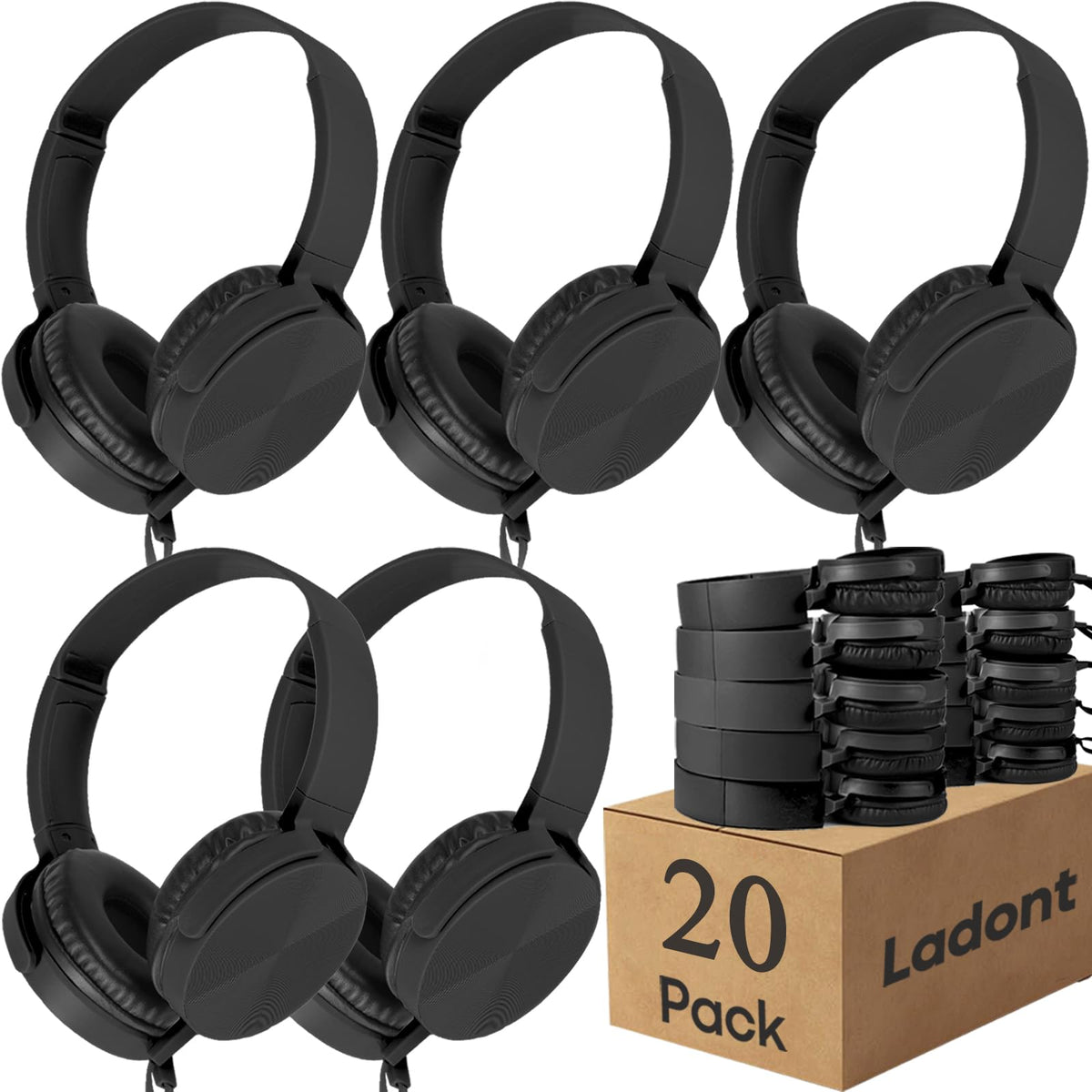 Ladont 20-pack bulk classroom headphones ready for busy classrooms.