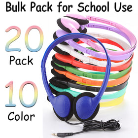 Ladont 20-pack classroom headphones shown in color variety for group activities.