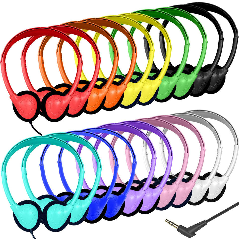 Ladont 20-pack classroom headphones front view, durable and comfortable for daily school use.