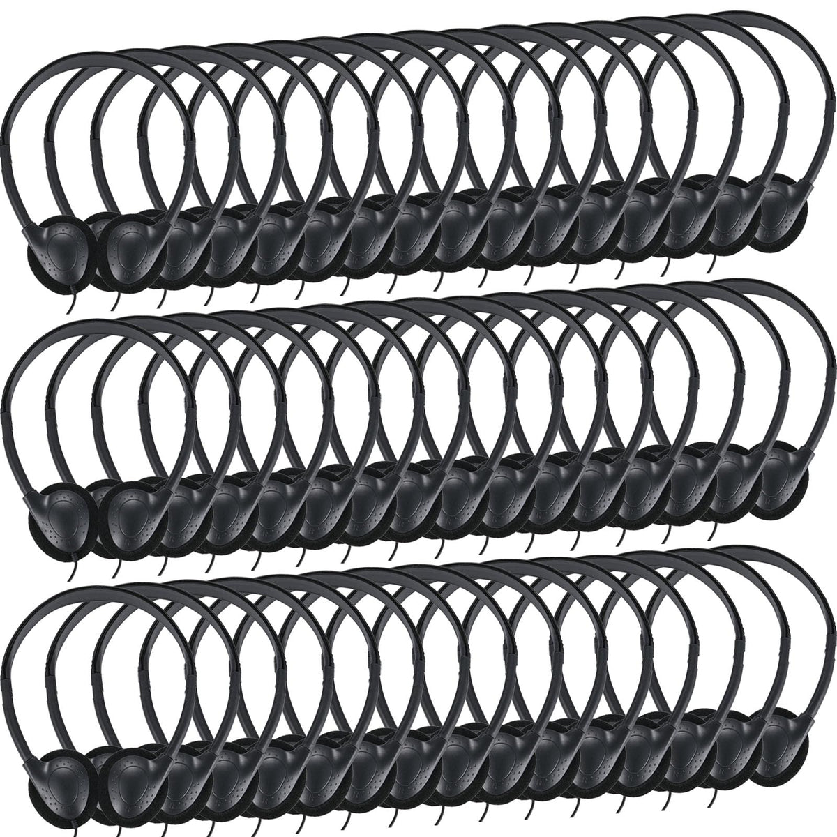 Ladont bulk classroom headphones 100-pack image highlights durable build for classrooms.