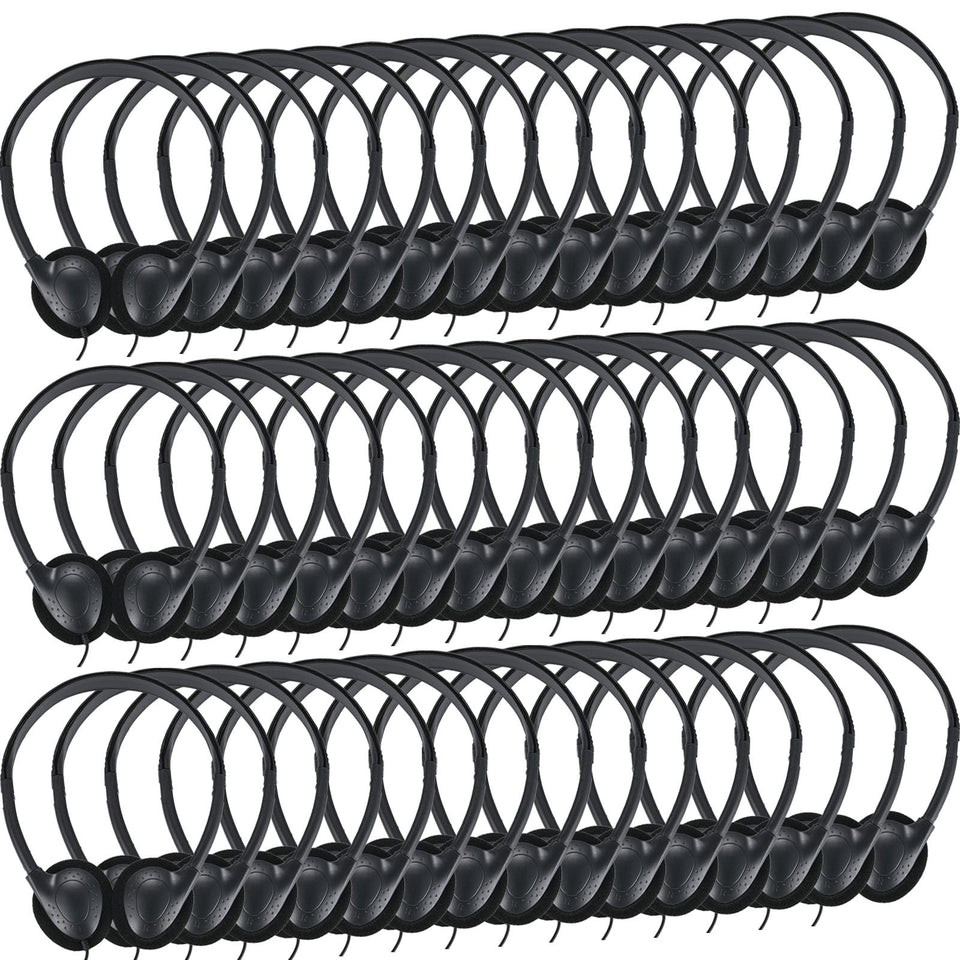 Ladont bulk classroom headphones 100-pack image highlights durable build for classrooms.