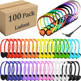 Ladont classroom headphones 100-pack multi-color on-ear design, durable for daily classroom use.