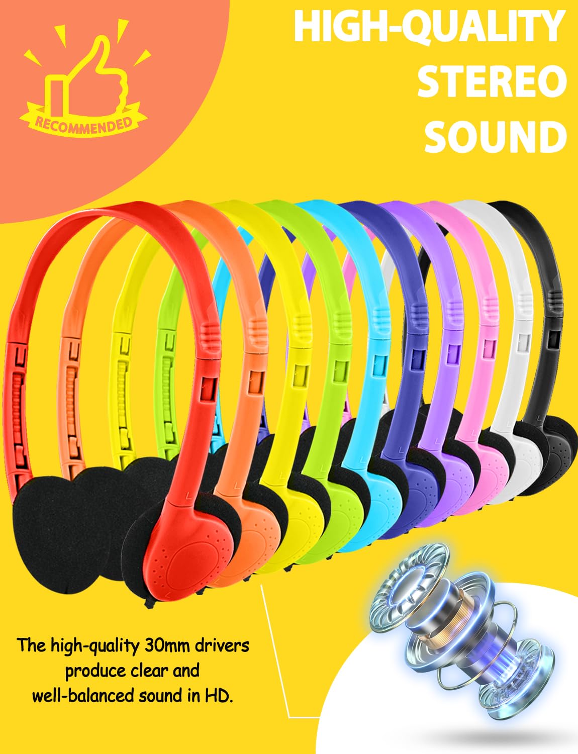 Ladont classroom headphones 3-5mm plug reinforced cable, durable for daily school use.