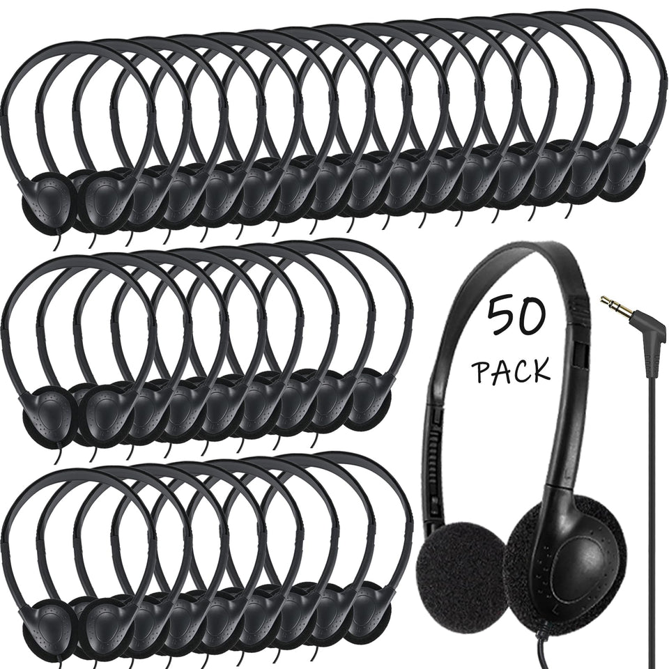 Ladont 50-pack classroom headphones ready for bulk school use, durable construction.