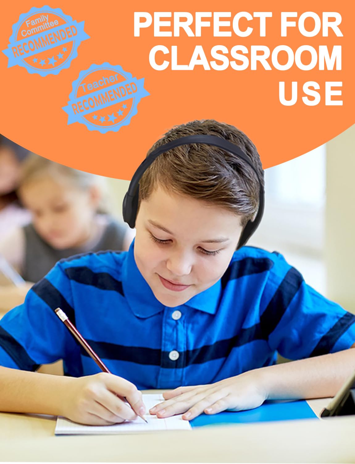 Ladont classroom headphones adjustable headband side view, fits growing kids comfortably.