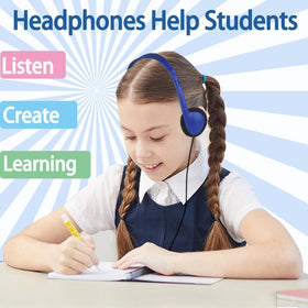 Ladont classroom headphones blue students using them during computer lab activities.