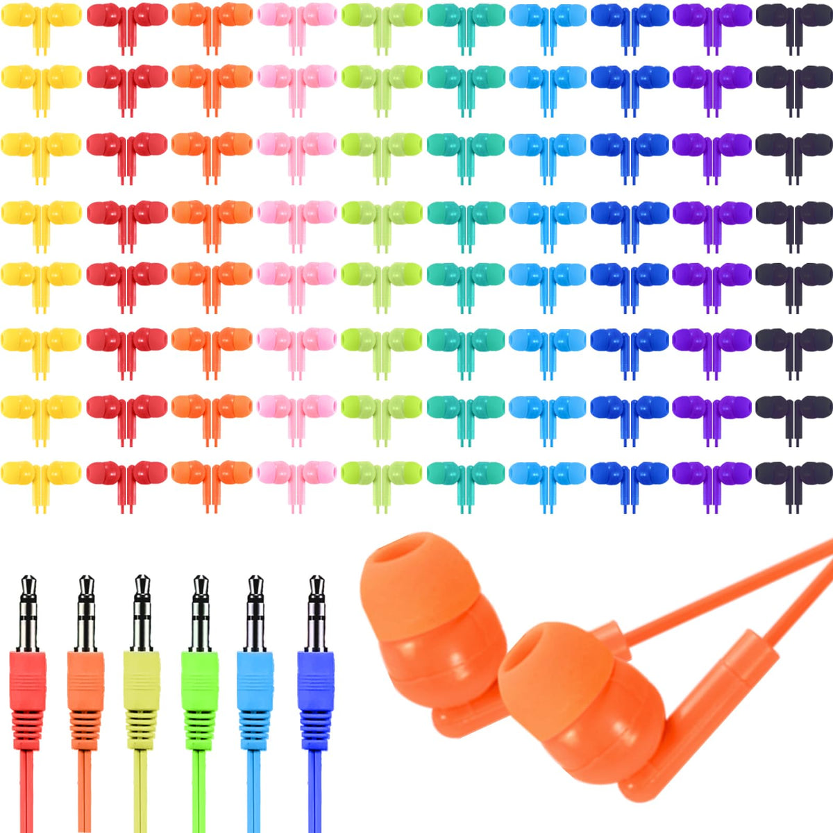Ladont front packaging showing 100 colorful earbuds and clear bag, easy distribution benefit