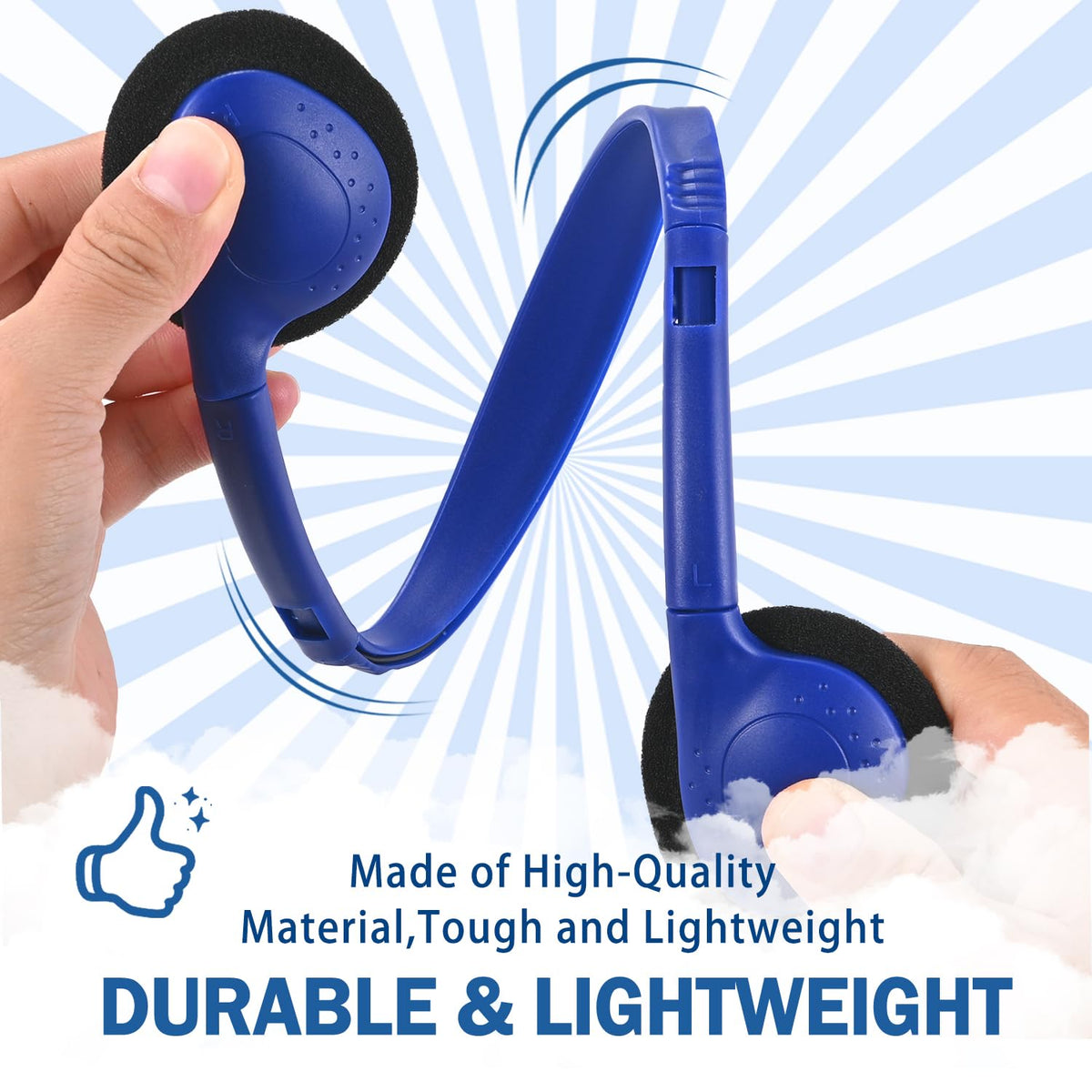 Ladont blue headphones with a 3.5mm jack compatible with Chromebooks and laptops.
