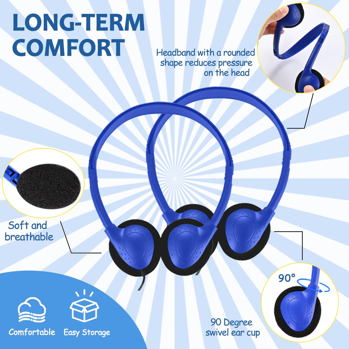 Ladont headphones blue in-classroom use supports focused learning sessions.