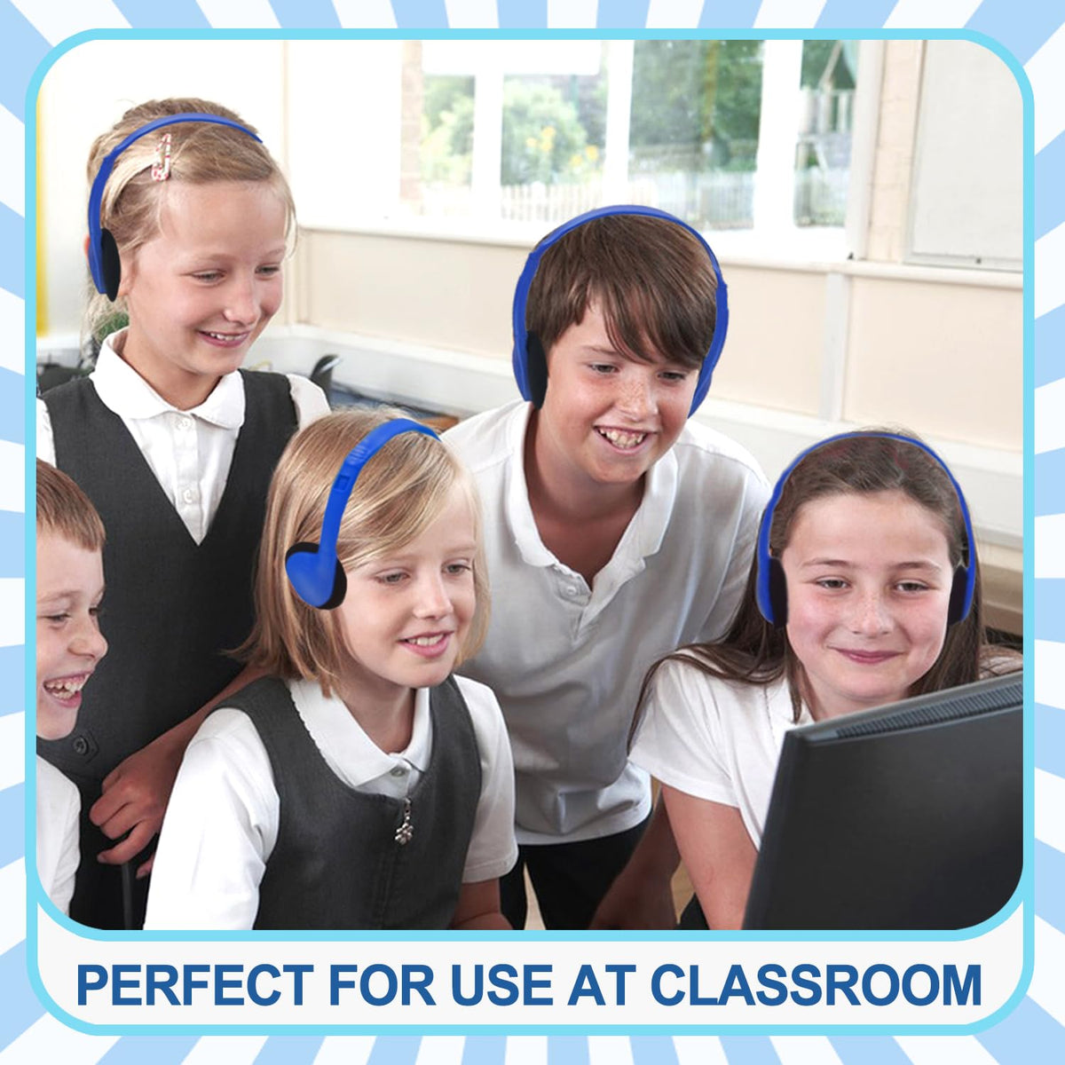 Ladont on-ear design blue headphones provide comfortable wear during long lessons.