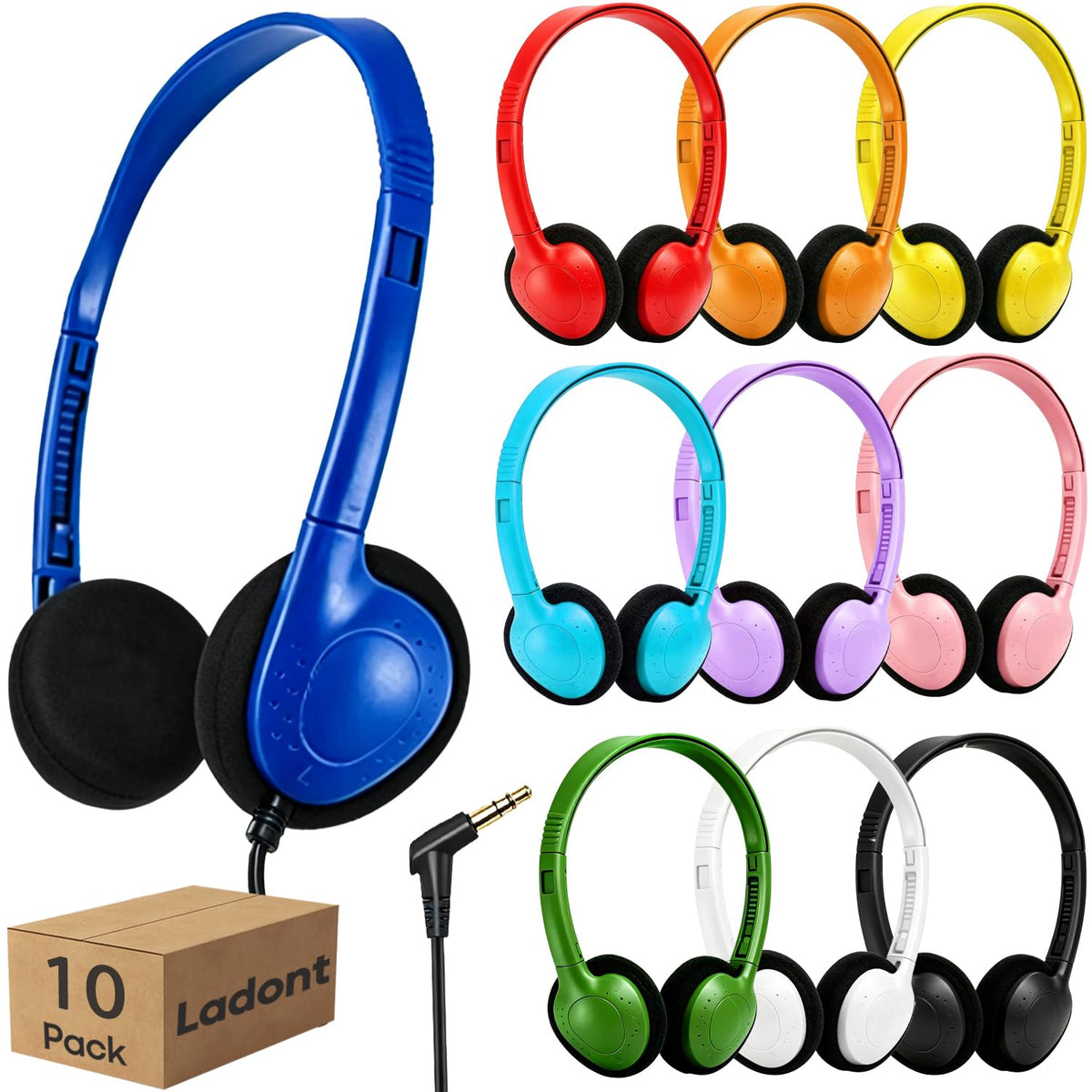 Ladont headsets bulk color pack for classrooms supports color-coded student groups.