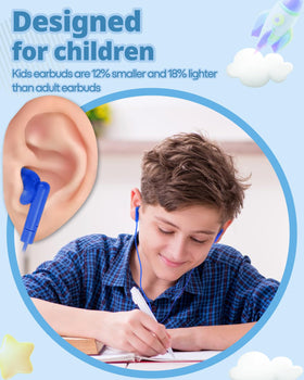 Ladont kid-sized earbuds with soft silicone tips for comfortable all-day wear.