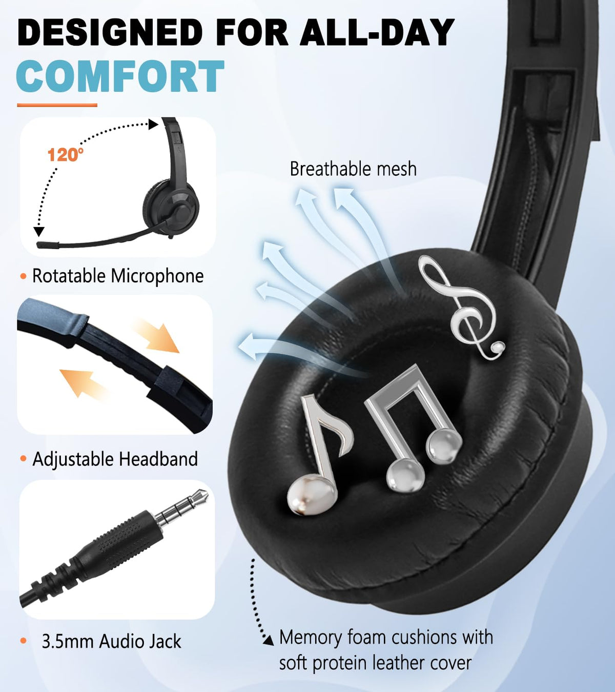 Ladont Kids Headphones soft ear cups reduce fatigue during lessons