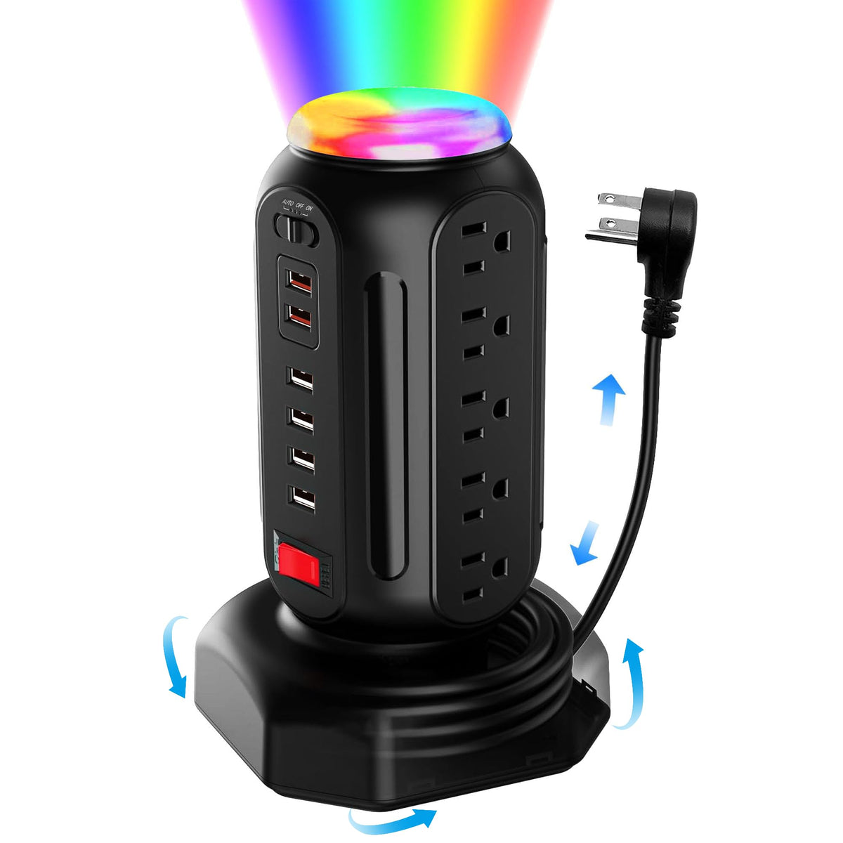 LAGIVINE front view of tower showing outlets and compact footprint for neat charging