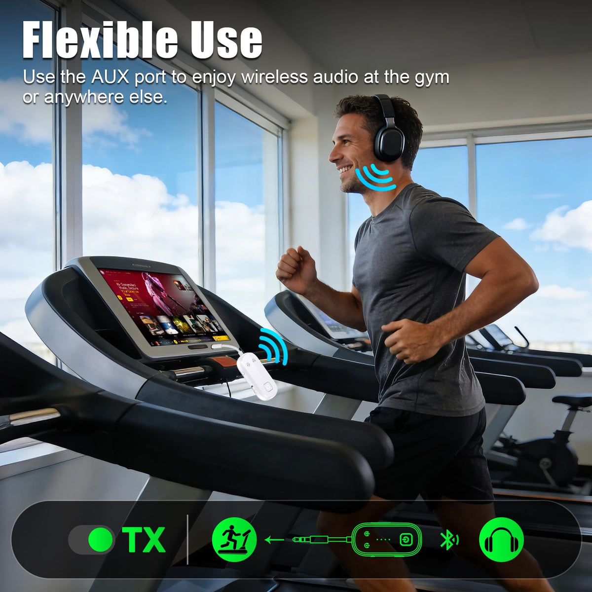 LAICOMEIN connected to a living room TV enabling wireless headphones for private viewing