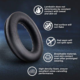 Close-up of Laifzen lambskin earpads showing soft leather texture for comfort.