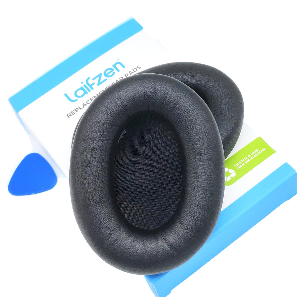 Laifzen Lambskin XM4 earpads closeup showing soft leather comfort and stitching.