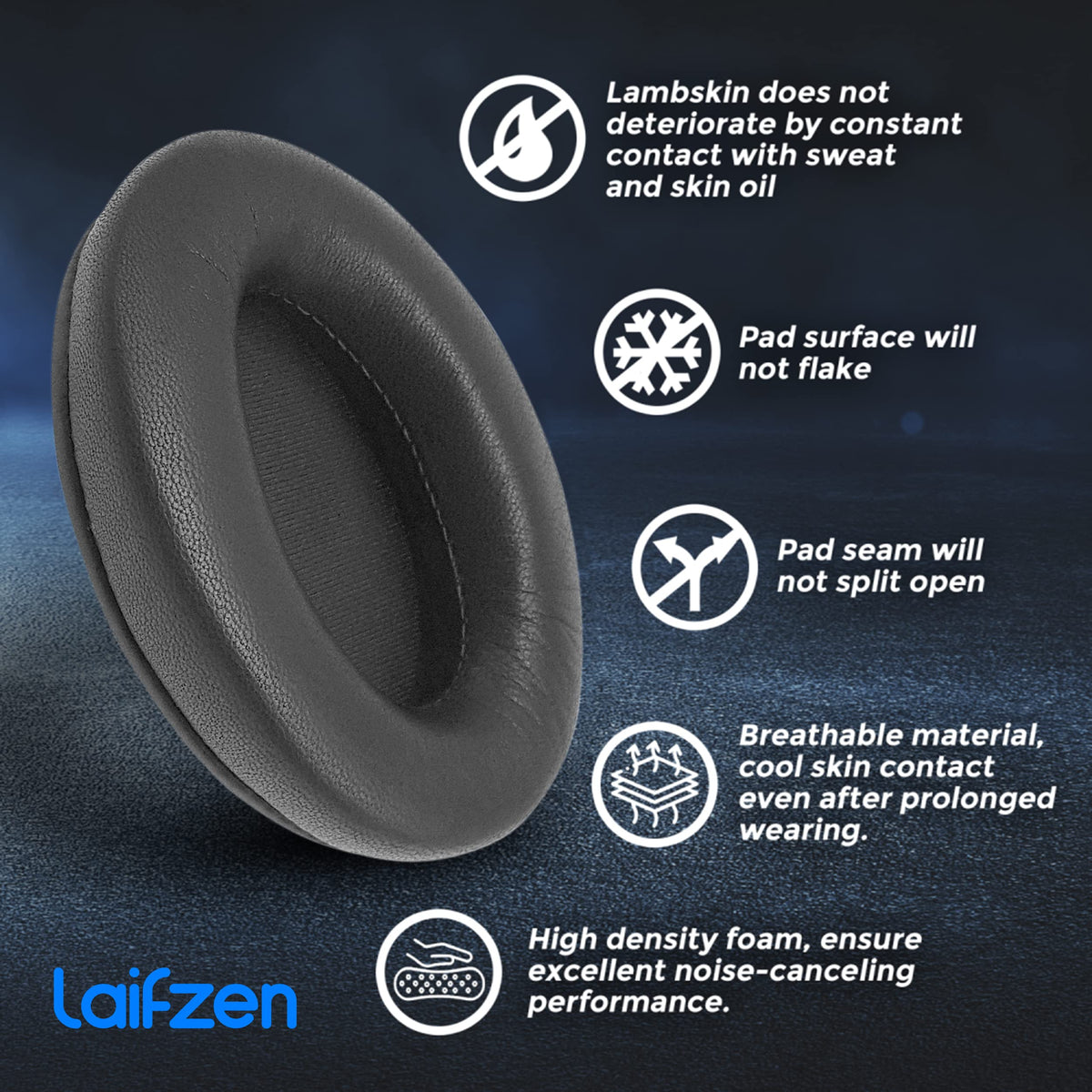 Laifzen Lambskin XM4 earpads on Sony headphones delivering premium fit and sound seal.