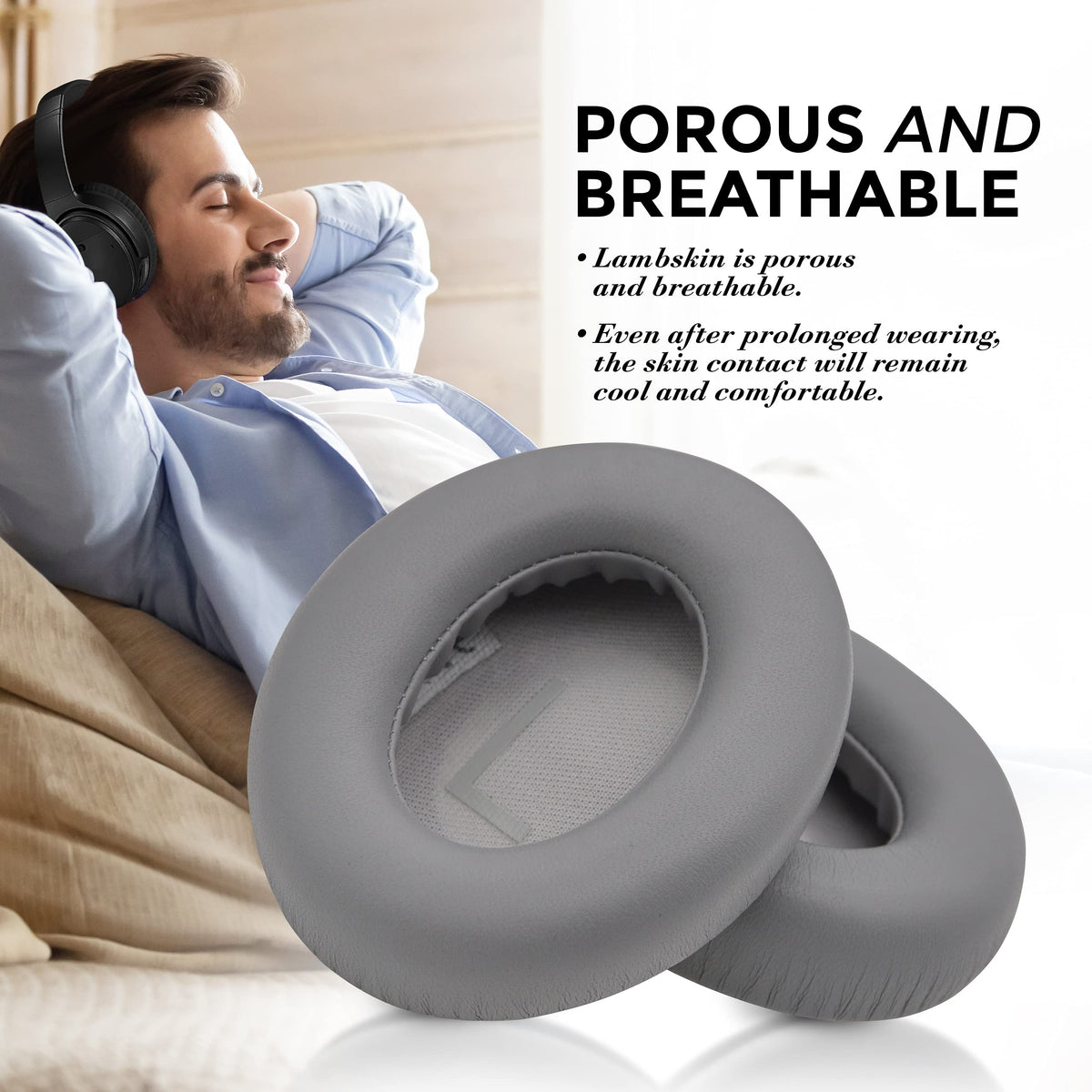 Laifzen NC700 earpads on headphones provide breathable comfort during long listening sessions.