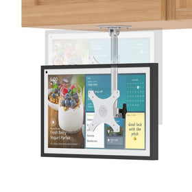 Laivli under-cabinet mount holding Echo Show 15 front view, neat counter save