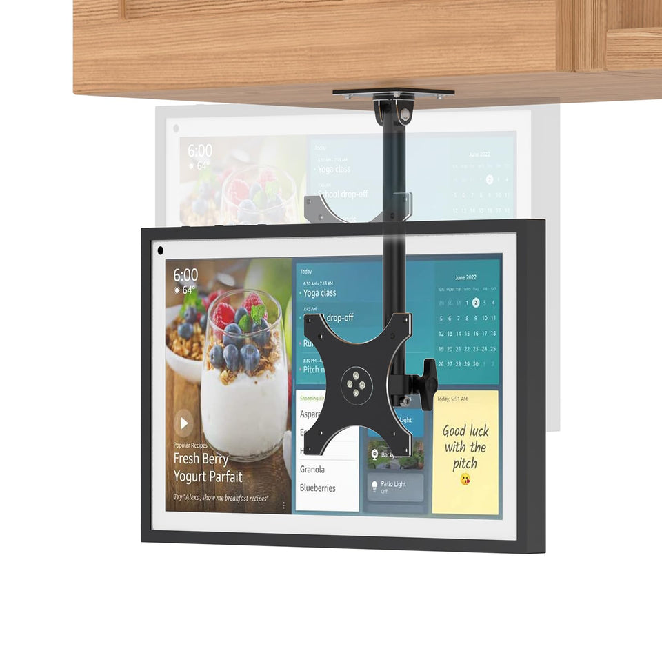 Laivli front view of Echo Show 15 under-cabinet mount showing space-saving benefit