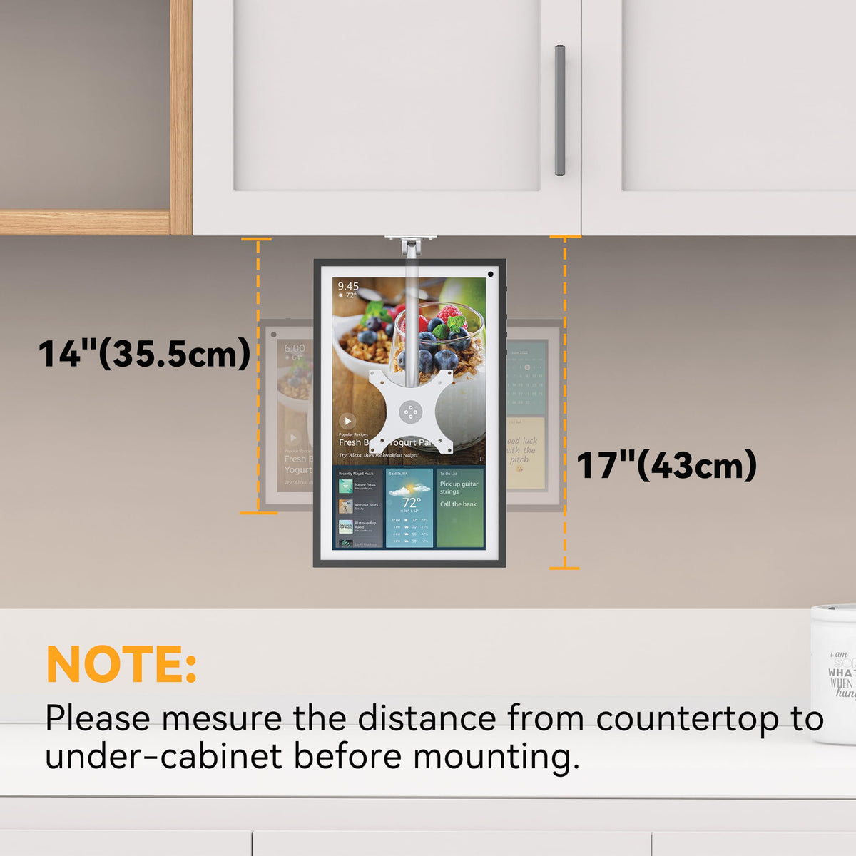 Laivli mounted Echo Show 15 in kitchen during cooking, safe elevated display