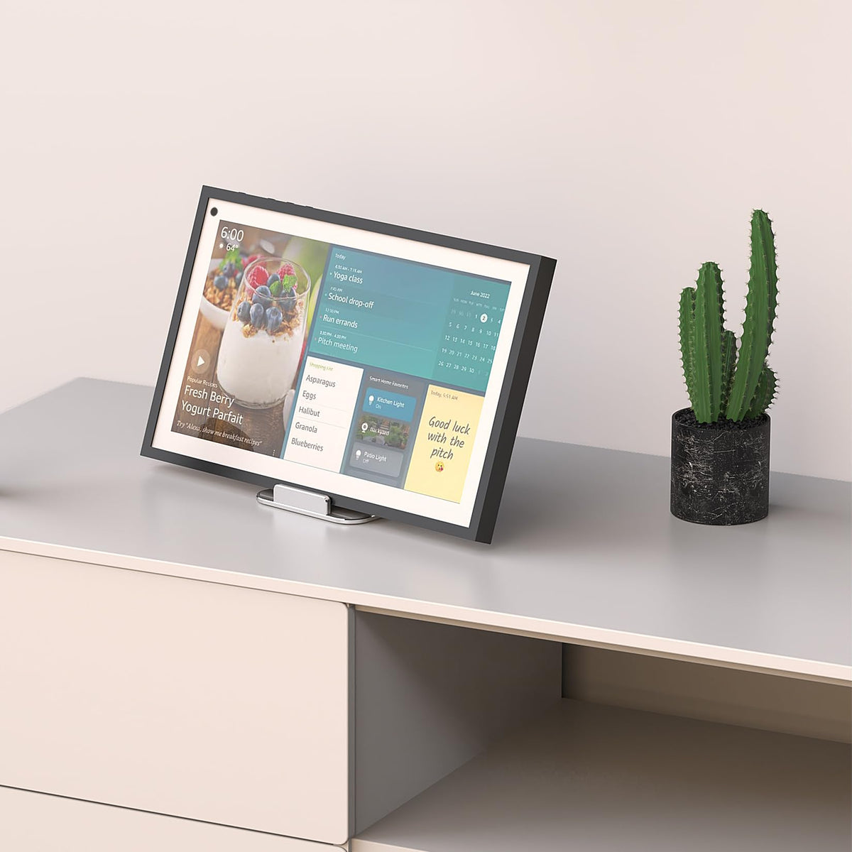 Laivli Tilt Stand silver finish complements modern decor