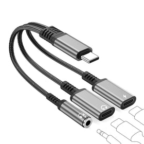 Lakeronelove USB-C 3.5mm adapter front view for seamless music and charging on the go.