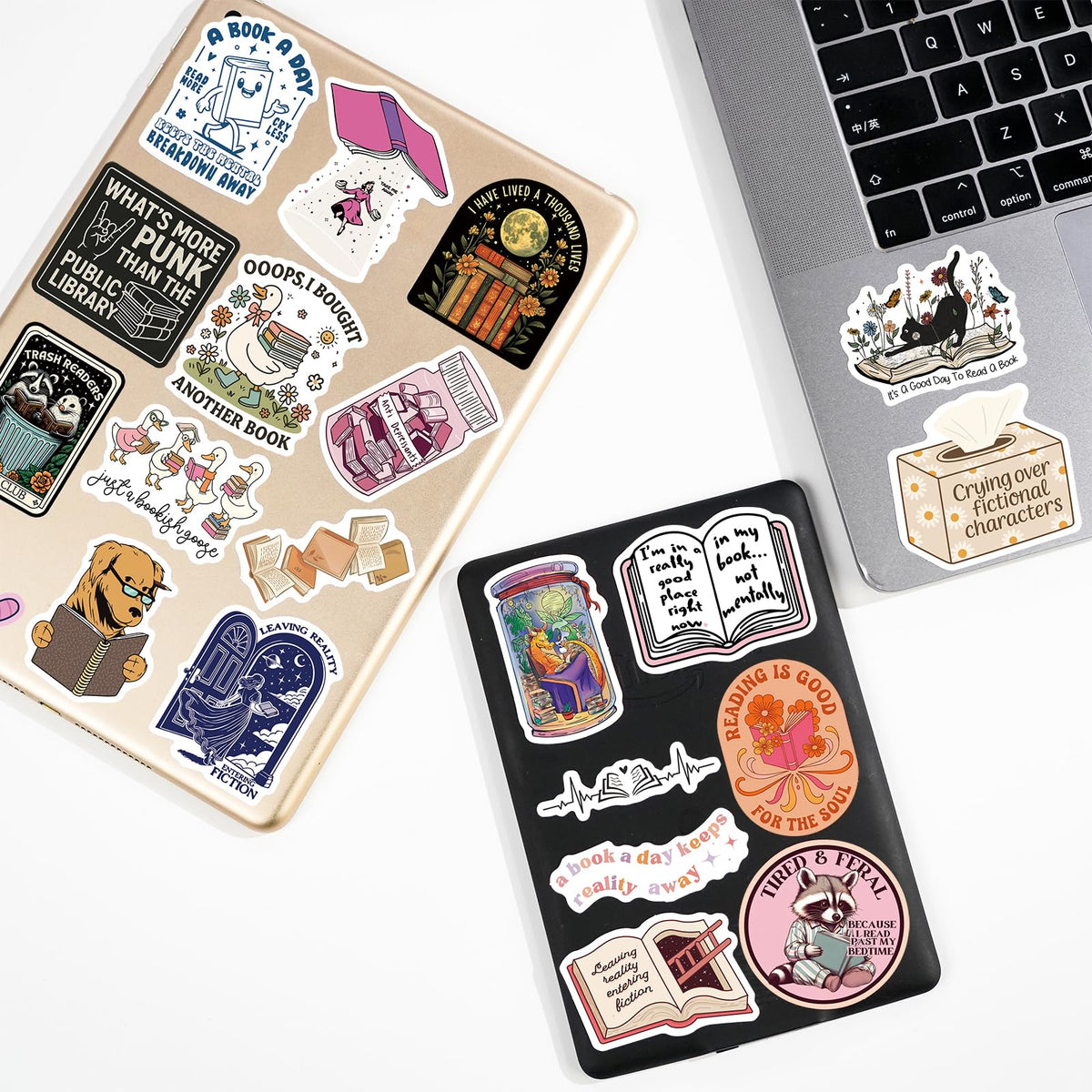 LakoArt scrapbooking page adorned with bookish glossy stickers.
