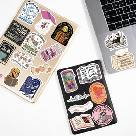 LakoArt scrapbooking page adorned with bookish glossy stickers.