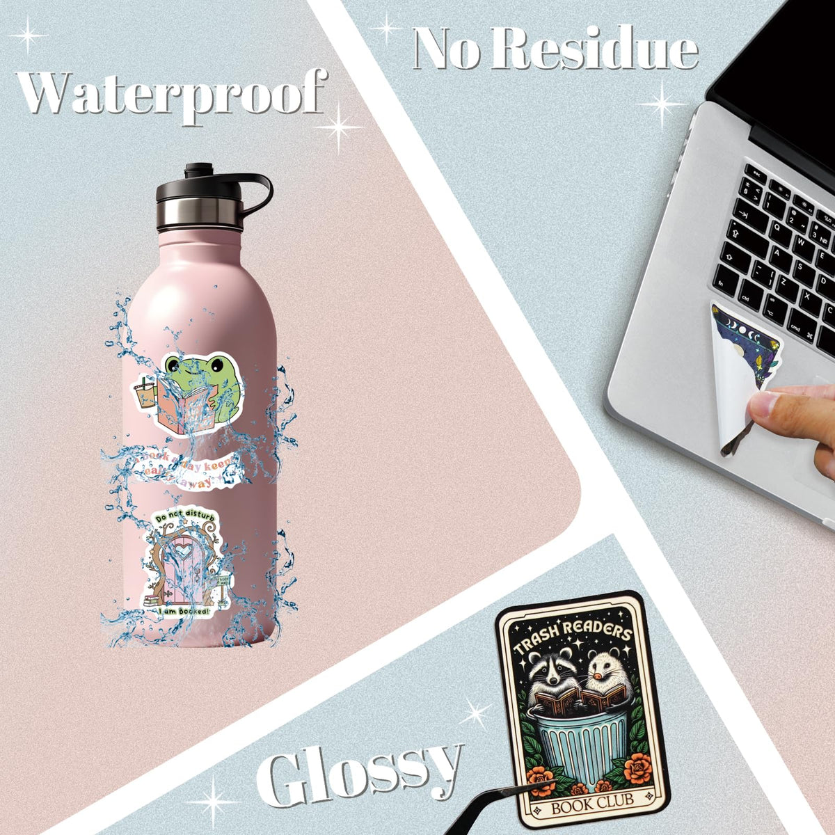 LakoArt waterproof stickers on a water bottle for color longevity.