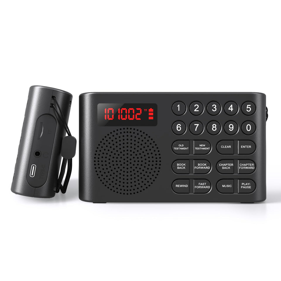 Lamborsafe front view showing speaker and one-button play for effortless listening