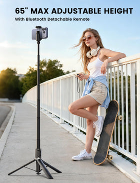 Lamicall tripod fully extended to 65 inches for tall shooting advantage
