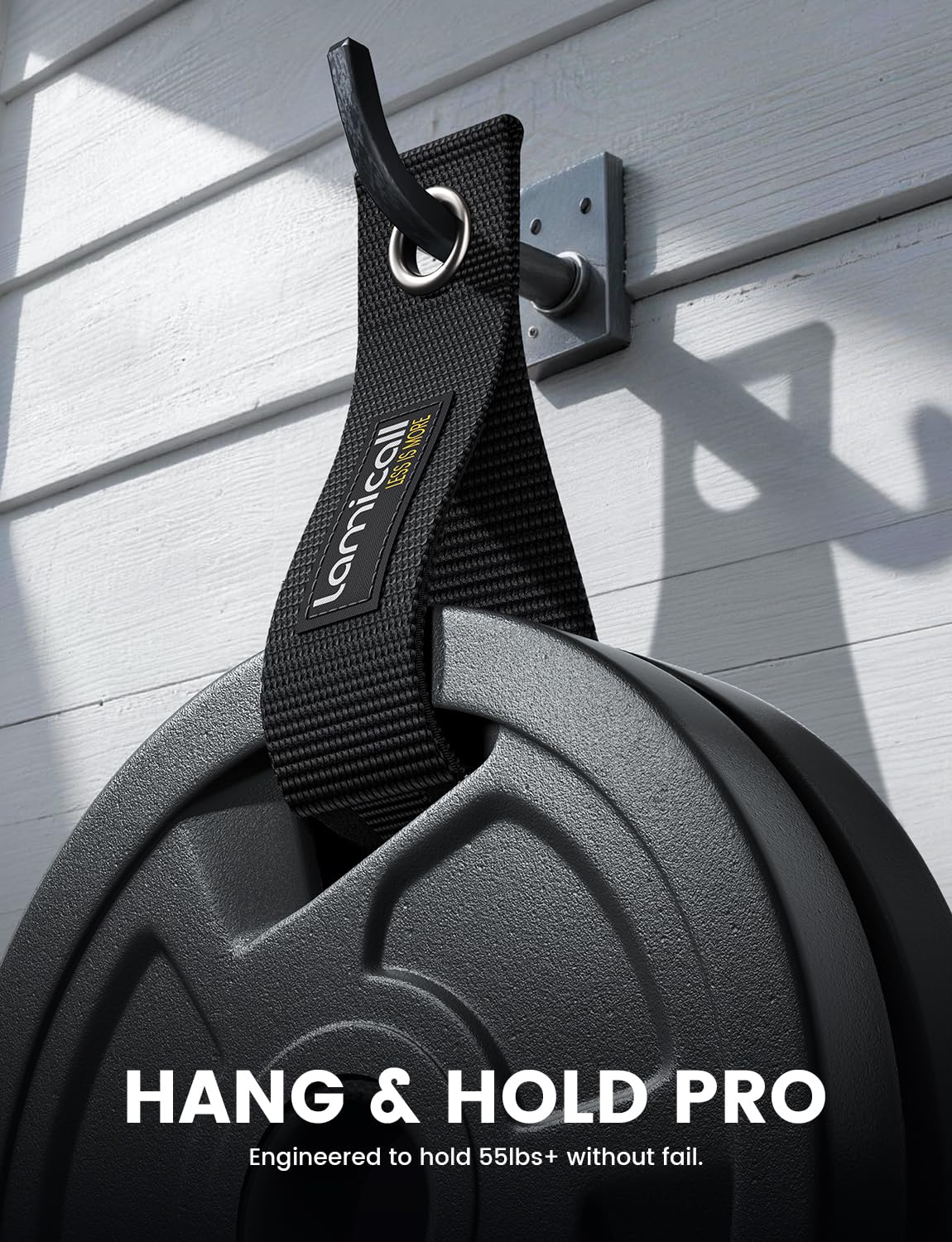 Lamicall strap hanging on pegboard organizing cords and tools