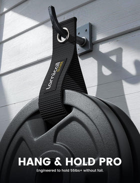 Lamicall strap hanging on pegboard organizing cords and tools