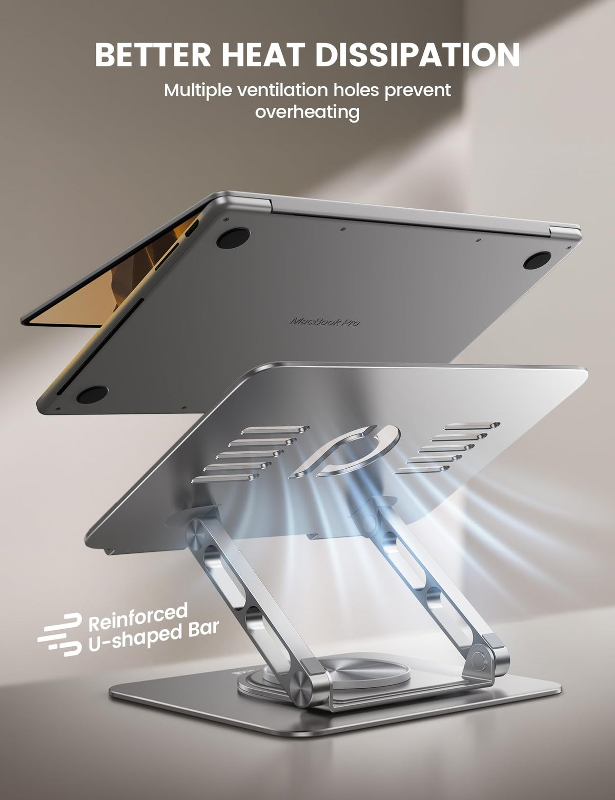 Lamicall next to 13-inch MacBook demonstrating size compatibility and stable support