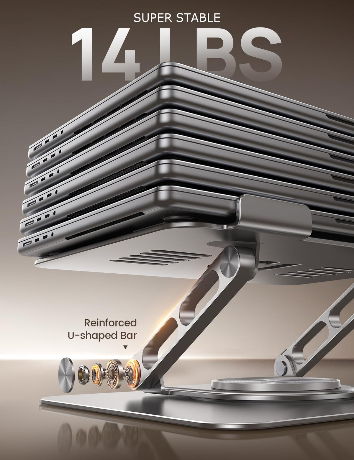 Lamicall side profile at tilted angle showing adjustable height for ergonomic comfort