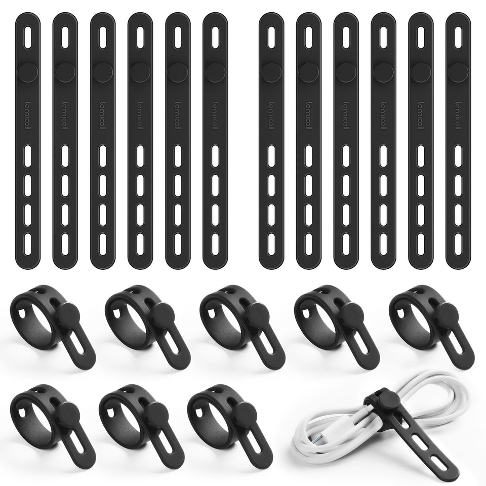 Lamicall 20-pack silicone cable ties on a desk showing neat organization