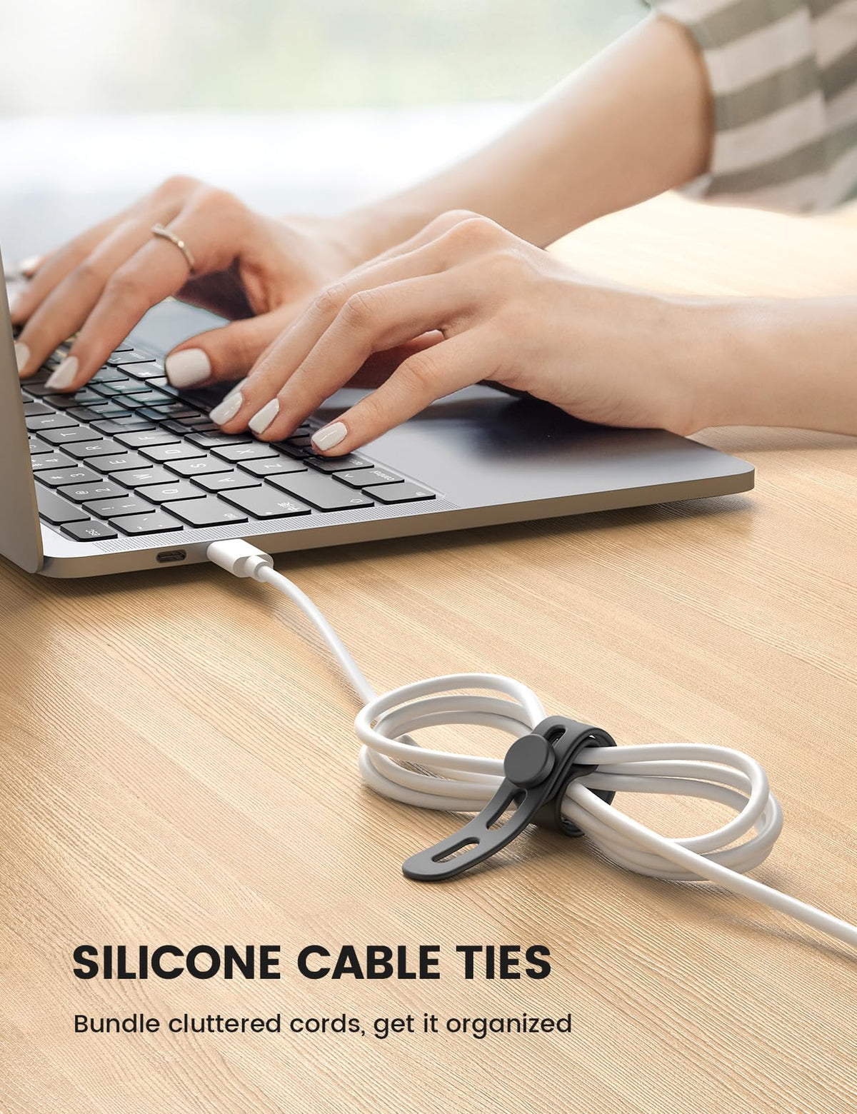 Lamicall silicone cable ties with secure lock buckle bundling cords securely