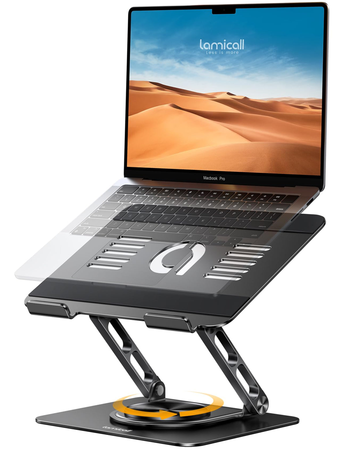 Lamicall front view showing sturdy aluminum riser and sleek design for ergonomic benefit