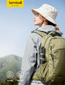 Lamicall packed tripod beside backpack showing ultralight portability