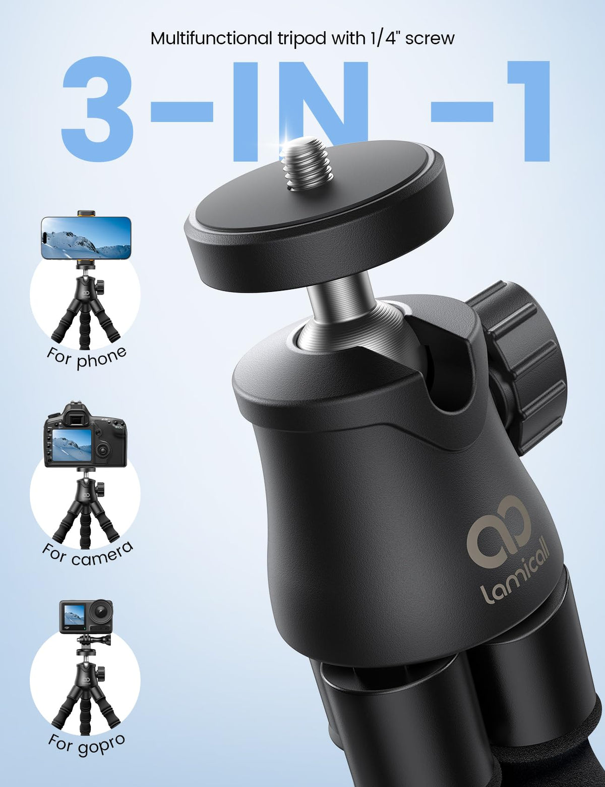 Lamicall wrap-around tripod demonstrating flexible mounting for hands-free filming