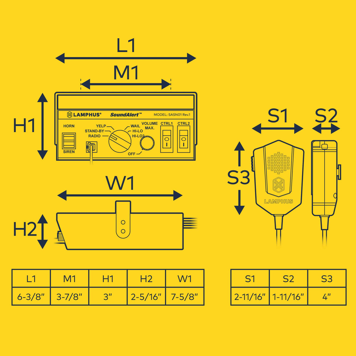 LAMPHUS SoundAlert wail, yelp, and hi-low tones for versatile signaling